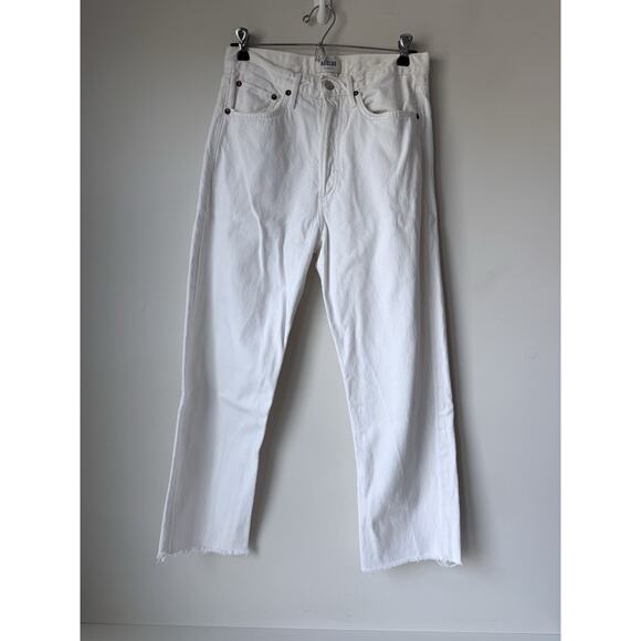 Agolde Jeans Women's Size 27 White Straight Leg Raw Hem Actual 29x25 Button Fly - Picture 1 of 11